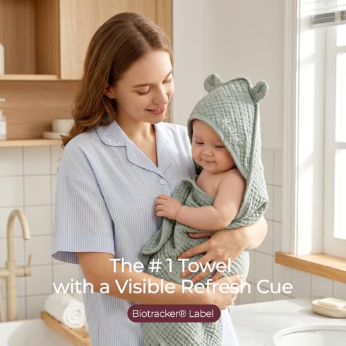 Image of Momcozy 6-Layer Muslin Cotton Baby Towels with Hood, 32x32 Inch, Blue
