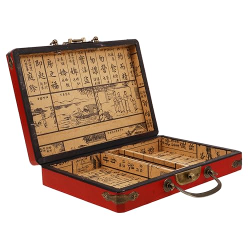 Milisten Caja de Mahjong de Organizador de Azulejos de Mahjong Caja de Vintage Almacenamiento con Detalles Artesanales