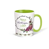  Trötsch Tasse Kranz Kollegin weiß grün: Kaffeetasse Teetasse Geschenkidee Geschenk (Keramiktasse / Blumenkranz)