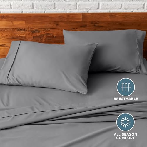 Image of Bare Home Microfiber Pillow Cases - Standard /Queen Size Set of 2 Cooling Pillowcases Double Brushed Grey Pack Easy Care (Standard Pillowcase 2, Grey)