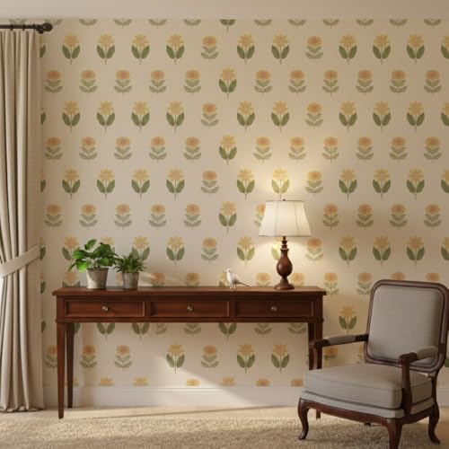 Image of Floral Wallpaper Peel and Stick - Flower Design Self Adhesive Wall Paper for Living Room, Bedroom, Kitchen, Removable Waterproof Wall Decor (MG25, 16X128 Inch)