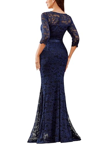 Miusol Women's Elegant V Neck Floral Lace Formal Evening Party Maxi Dress2