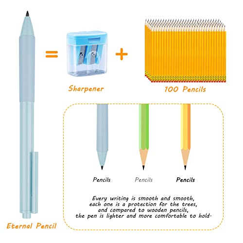 Ainiv Retractable Inkless Pencil, 3 Sets Reusable Infinity Pencil with Extra 3 Replaceable Lead Refills, Cute Everlasting Pencil for Writing, Drawing, Drafting, Home Office School Supplies