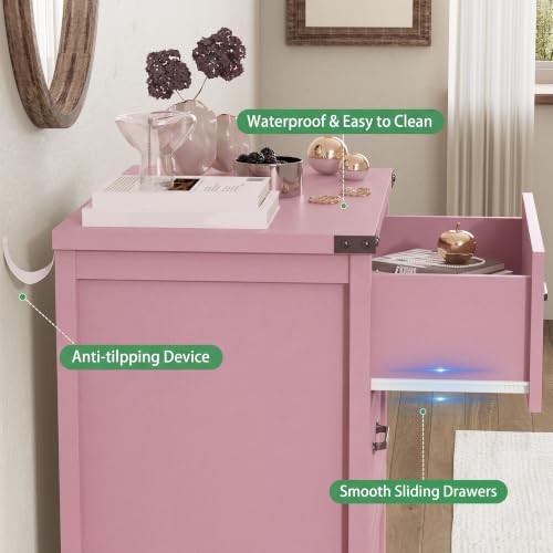 Image of Xixini Nightstand Set of 2 with 3 Storage Drawers, Tall Side Table, Pink