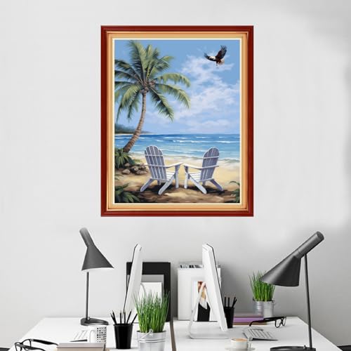 Image of Foxhool Beginners Cross Stitch Kits Stamped Full Range of Embroidery Kits for Adults DIY Cross Stitches kit Embroidery Patterns for Needlepoint kit-Beach Rest 16x20 inch