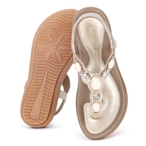 Goldnut Sandals for Women Dressy Summer - Rhinestone Ankle Elastic