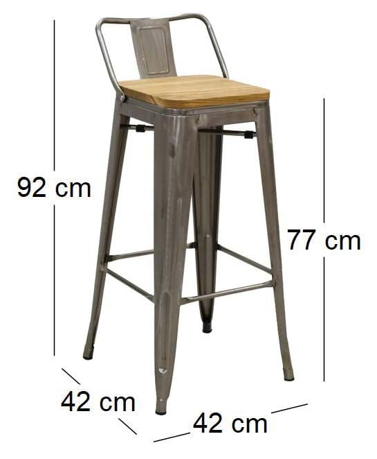 Tabouret de bar industriel pour cuisine en bois d'orme et acier 92 cm