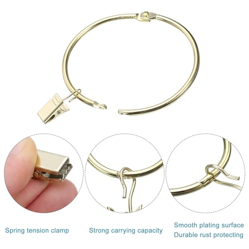 Anillos de cortina con clips uxcell de 3 pulgadas dorados para colgar cortinas pack de 28 4