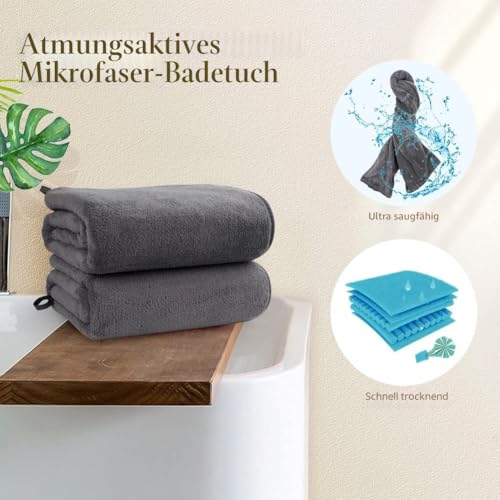 Orighty Badetuch-Set, 2 Stück, 68,6 x 137,2 cm, Weiches Badetuch-Set, Hochsaugfähige Mikrofaser-Handtücher für Körper, Schnell Trocknend, Mikrofaser-Badetücher für Sport, Yoga, Spa, Fitness – Grau