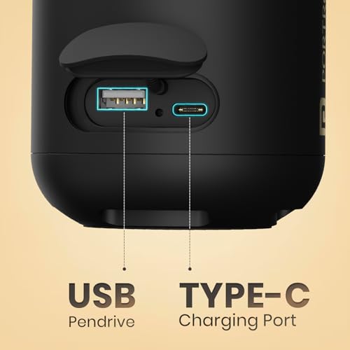 Portronics SoundDrum 1 12W TWS Portable Bluetooth Speaker with Powerful Bass, Bluetooth 5.3V, 360° Surround Sound, USB Drive in, Type C Fast Charging(Black)