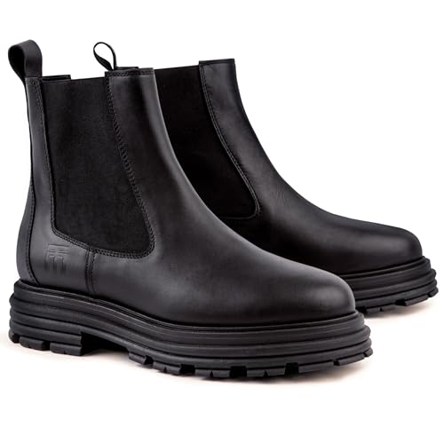 Chelsea Boots for Women, Black Italian Leather - Chunky, Non