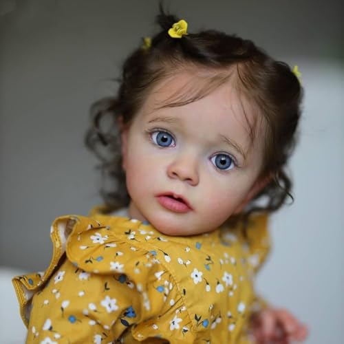 DOYSDJH 22 Zoll Reborn Baby Puppe, 55 cm Lebensecht Reborn Baby, Weiches Silikonvinyl, Gelbes Blumenkleid, Synthetisches Haar, Sammlerkollektion Neugeborenes Baby Mit Puppen-Zubehör – Bild 8