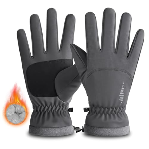 Image of GUSTAVE Thermal Winter Gloves for Men Bike Riding Ski Black Hand Gloves for Winter Men Women Outdoor Sports - Waterproof Anti-Slip Touchscreen and Adjustable Drawstring Wrist Cuff