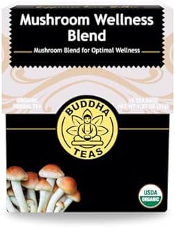 Buddha Teas - Organic Mushroom Wellness Blend - Herbal Tea - For Health & Wellbeing - With Antioxidants & Minerals - Clean Ingredients - Caffeine Free - OU Kosher & Non-GMO - 18 Tea Bags (Pack of 1).