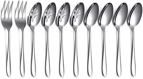 10-Piece Serving Flatware Silverware Set,Stainless Steel Serving Utensil Set,Include Slotted Serving Spoon, Serving Spoon, Serving Fork(Silver)
