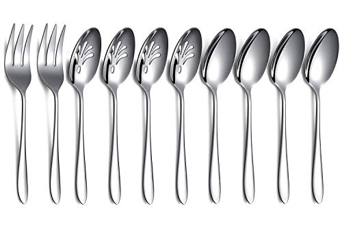 10-Piece Serving Flatware Silverware Set,Stainless Steel Serving Utensil Set,Include Slotted Serving Spoon, Serving Spoon, Serving Fork(Silver)