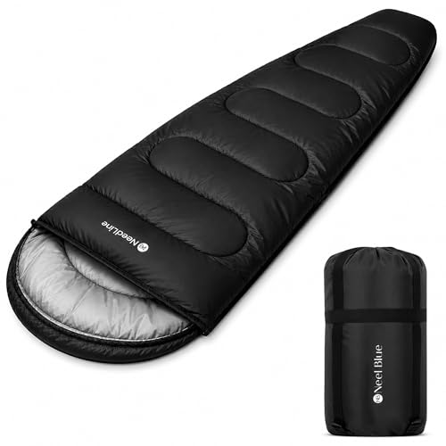 Trimming Shop Black Mummy Sleeping Bag for 6ft Adults, 3-4 Season Camping Sleeping Bag with Hood, Waterproof, Lightweight, Warm, Washable, Outdoor Sleep Bag for Hiking, Travel Camping Accessories
