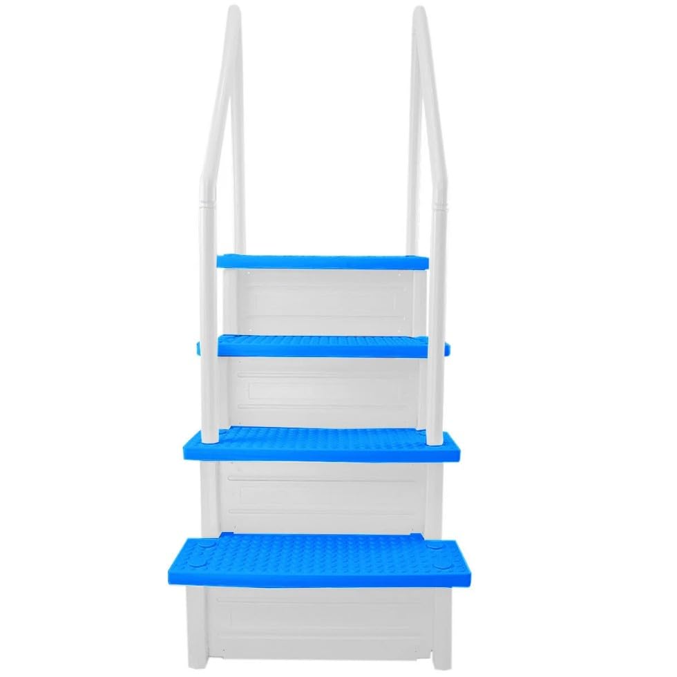 Escalera para piscina blanca con escalones azules 81 in alto miniatura 3