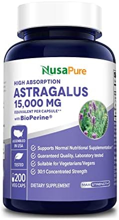 NusaPure Astragalus 15,000mg Per Caps 200 Veggie Capsules (Vegetarian, Non-GMO & Gluten-Free) Max Strength