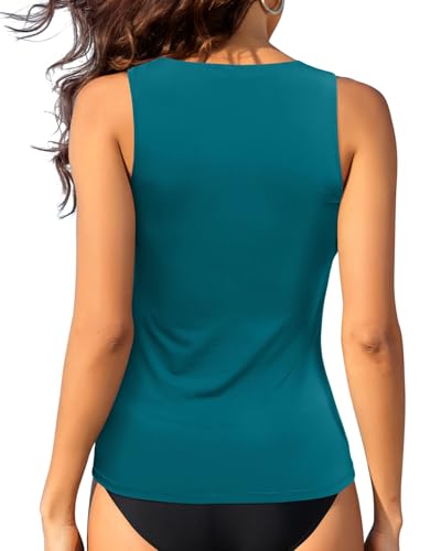 Image of Daci Tankini Tops for Women Tummy Control Swim Top Only | High Neck, Ruched Front, Full Coverage, Removable Pads, No Bottom, Soft Stretch Fabric, Fully Lined, Beach and Water Sports