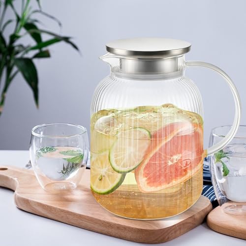 1900 ml Saftkrug, Glaswasserkrug, Teekanne mit Deckel, karaffe glas mit deckel, hitzebeständiger Borosilikatglas-Wasserkrug für Saft, Milchkrug