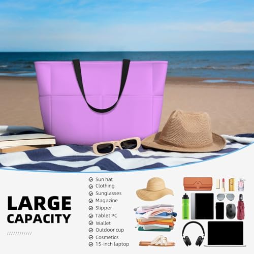 Large Beach Bags Water-resistant Sandproof - light-purple Cute Beach Tote Bags for Women with Zipper4