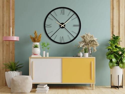 Image of Wall Clock Stylish Metal Analog Wall Clock for Living Room, Bedroom, Office, Kitchen, Home and Hall | Antique Fancy Big Size Modern Wall Watch (Black(DA-89), 50 CM)