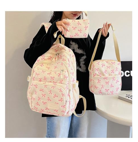 Coquette Bow Backpack 3Pcs Set, Cute Kawaii Backpack for Women College Style Large Capacity Daypack (Pink)2