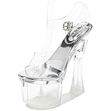 F&A LOVING Women's 7in Clear Platform High Chunky Heels Peep Toe Pump Party Heeled Sandals