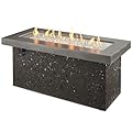 Outdoor GreatRoom Co Propane Fire Pit Table - Key Largo Gas Fire Pits for Outside Patio - 48 Inch Rectangular Concrete Firepit Fire Table, Stucco Base, Glass Tabletop Cover, 80,000 BTU - Black