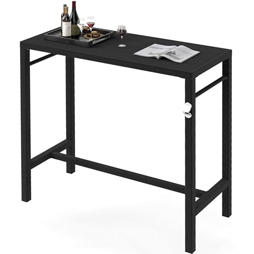 MURAGO 39*39*17 Outdoor Bar Table Extra Wide,Tall Bar Height Outdoor Pub Table, Ideal for Patio, Hot Tub, Dining, Balcony, Poolside, Weatherproof Composite Top, Rustproof, Built In Bottle Opener,Black