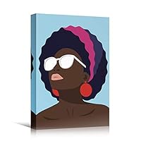SIGNWIN Canvas Wall Art African American Women with White Sunglasses, Pink Lipstick and Headband People Fashion Pop Art Chic Portrait Colorful for Living Room, Bedroom, Office - 12x18 inches