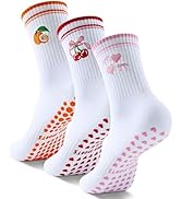 Belloxis Pilates Grip Socks for Womens 3 Pair Yoga Non Slip Socks Cute Non Skid Athletic Crew Sticky