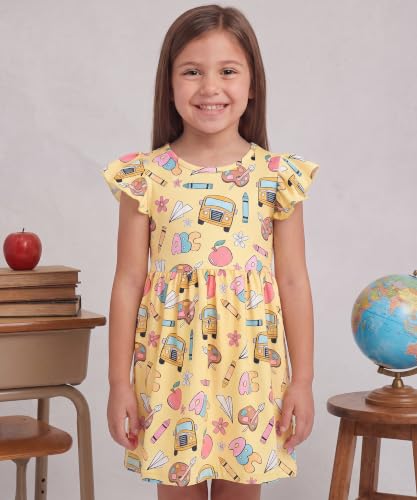 Image of Unique Baby Girls' Short Sleeve Everyday Printed Dresses for Kid and Toddler, Sizes 2T-12Y