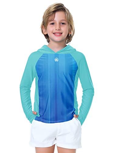 Image of AOBUTE Unisex Kids Long Sleeve Hoodie Rash Guard Boys UPF 50+ Swim Top with Thumb Hole 3-12 Years