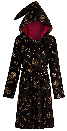 Harry Potter Damen-Bademantel mit Kapuze, Heiligtümer des Todes, Geschenk - XL - Schwarz