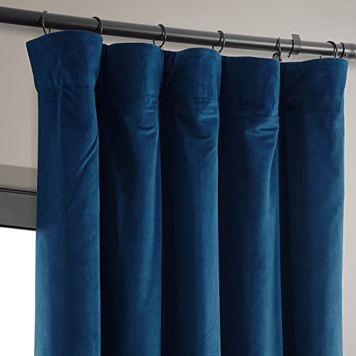 HPD Half Price Drapes Signature Velvet Thermal Blackout Curtains for Living Room 96 Inch Long (1 Panel) Rod Pocket Insulated Blackout Curtains for Bedroom Window Curtains, 50W x 96L, Union Blue