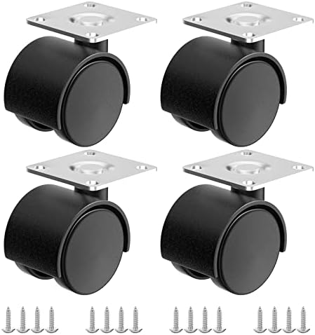 4-Piece Set of 1.5 inch Furniture casters, Replacement cart casters, Nylon Plastic Swivel Plate casters, Used for workbenches and Tables (Black)
