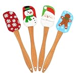 BOYAN 4PCS Christmas Silicone Spatula with Wooden Handle for Baking