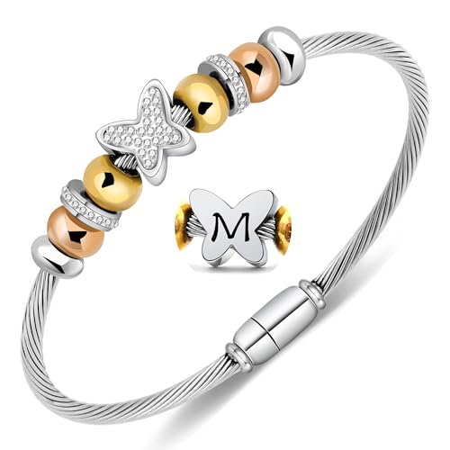 Seleneva Pulseras de Plata Mariposa para Mujeres 26 Letra Inicial A-Z Pulsera Joyería Regalos para Mamá Hija Sobrina Tía Hermana Amigos Colega Amante para Navidad Cumpleaños Graduaciones (M)