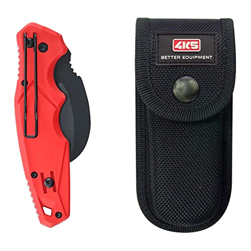 4K5 Tools Arbeitsmesser TK 101 (Klingenlänge 57 mm, Foldable Curved Knife 600.101A Klappmesser mit Holster Rot, Schwarz)