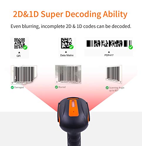 Symcode Bluetooth 2D Qr Barcode Scanner With Stand,Industrial Dustproof And Waterproof 3 In 1 Compatible With Bluetooth & 2.4Ghz Wireless & Wired Connection With Vibration Alert #TOP1