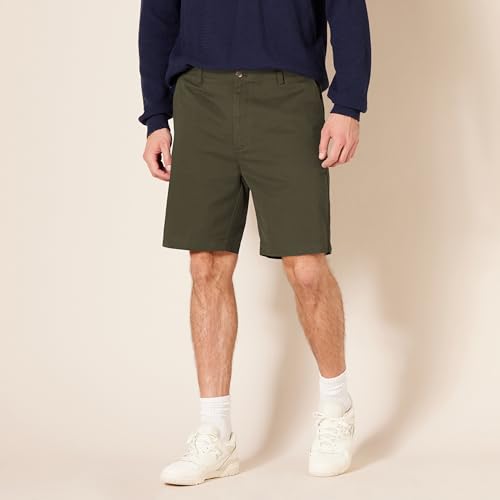 Image of Amazon Essentials Men's Classic-Fit 9 inch Cotton Twill Chino Shorts with Button-Through Pockets