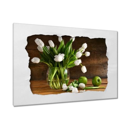 Impression toile tulipes blanches décoration murale salon grand format 90x60 H1044M