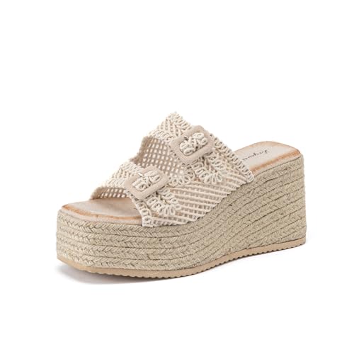 Lryweisy Women's Platform Sandals Woven Upper Espadrille Sandals Comfortable Wedges Slides with Adjustable Buckle