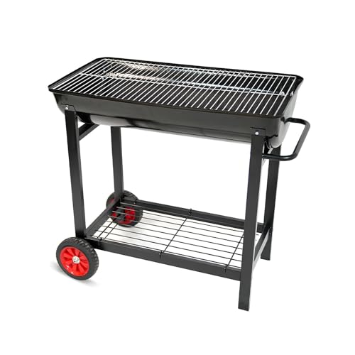 PQPQLI Barbacoa De Carbón Portátil, Parrilla De Carbón De Metal, 2 Ruedas para Fácil Transporte, Acabados En Metal Esmaltado Y Estante Inferior, Barbacoas Carbon