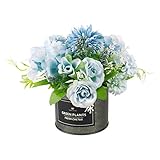 UIKKOT Artificial Flowers Pot Silk Rose Hydrangea Flower with Metal Vase Arrangements Small Bonsai C