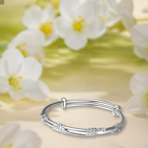 Bangle Bracelets for Women, 925 Sterling Silver Adjustable Bangle Bracelets Ladies Simple Dainty Jewelry Birthday Anniversary Mother Valentine Day Gifts4