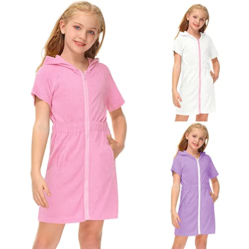 KAGAYD Toddler Kids Baby Girl Swimwear Zip Up Hooded Cover Up Short Sleeve Summer Beach Bathing Suit Beachwear 3~11