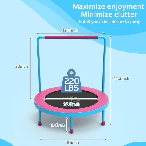 3FT Foldable Kids Trampoline, 36'' Indoor & Outdoor Mini Trampoline for Toddlers, Max Capacity 220 LBS, Adjustable Handlebar, Quiet & Safe Design